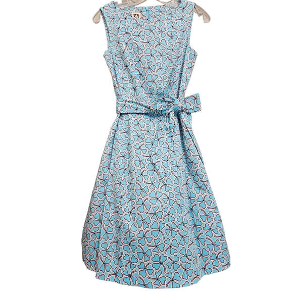 Nwt Anne Klein Siren Blue/Red Clover Sleeveless  Dress w Pockets/Sash - Picture 1 of 17